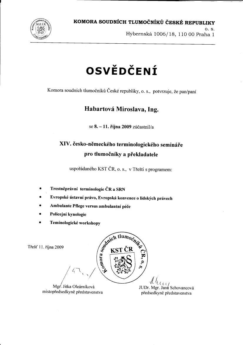 Překlady němčina Ing. Habartová Miroslava foto 4