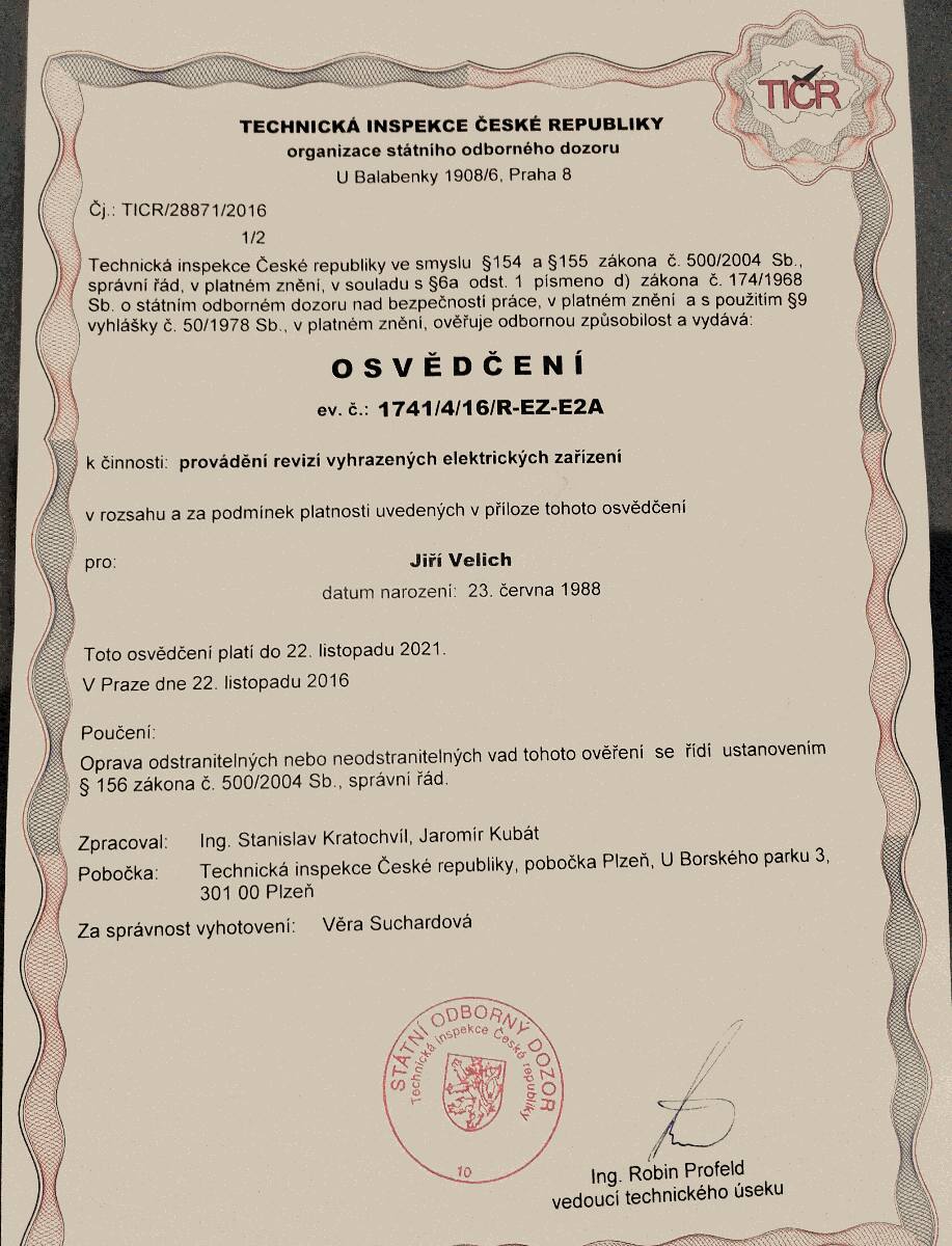 Jiří Velich - Revize elektrických zařízení foto 3