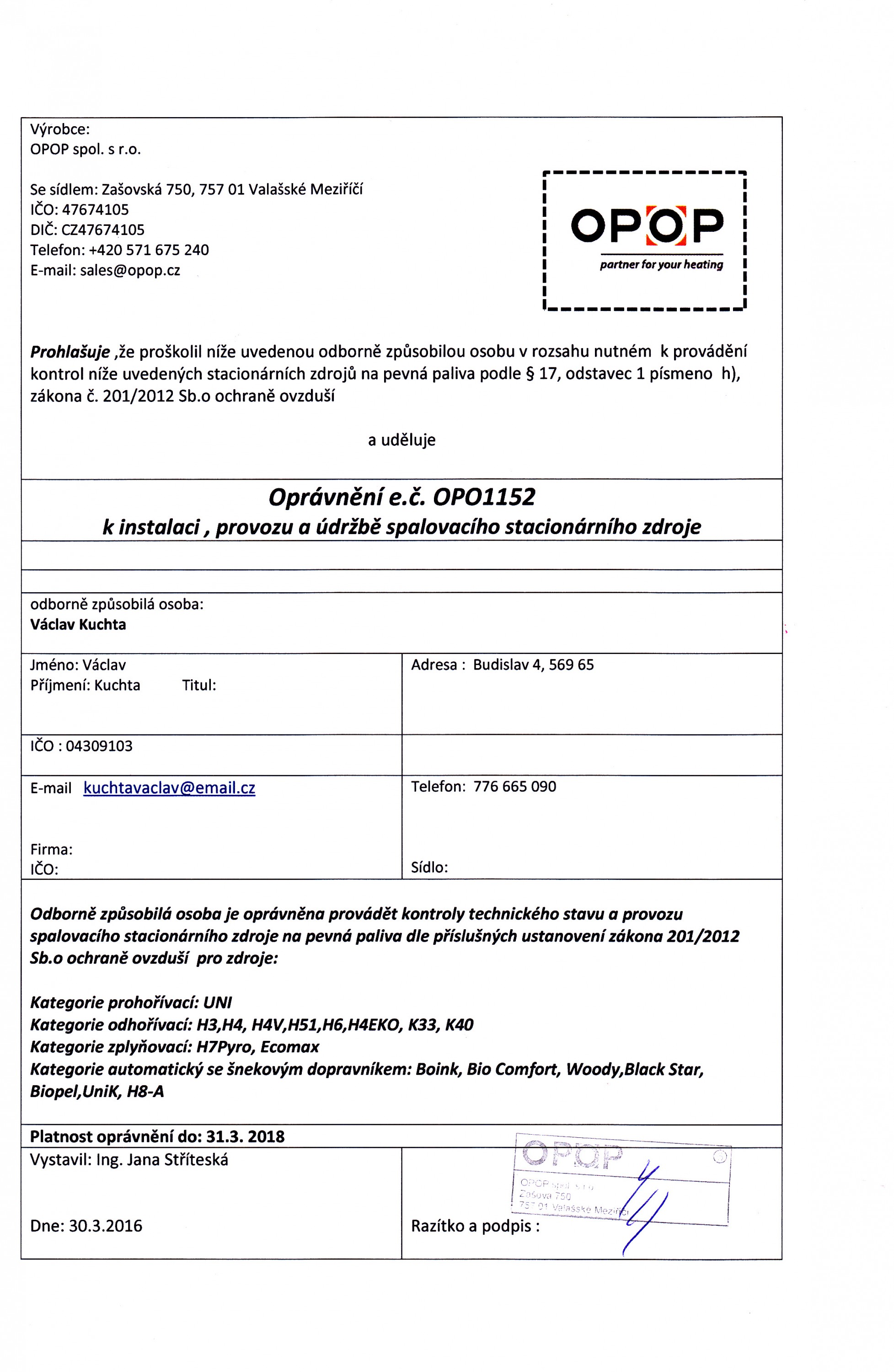 Revize plynových kotlů Václav Kuchta foto 4