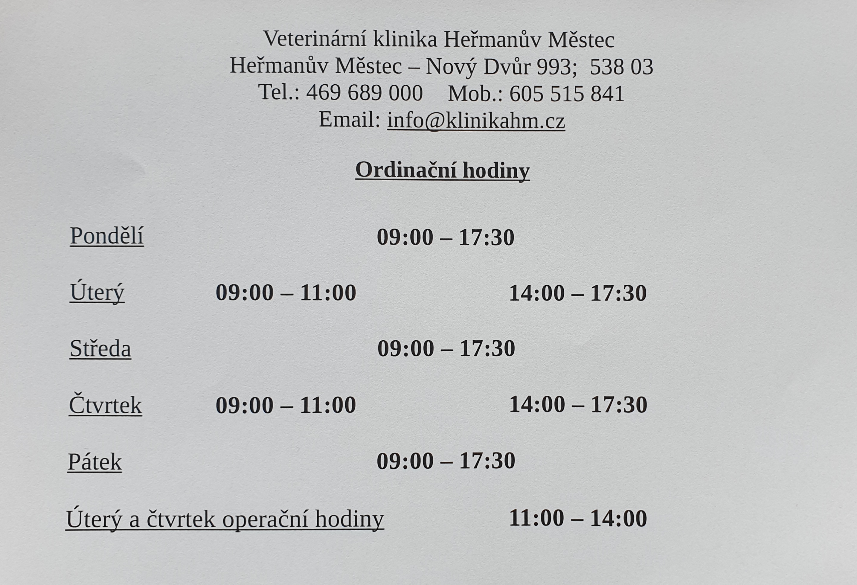 VETERINÁRNÍ KLINIKA HEŘMANŮV MĚSTEC foto 2