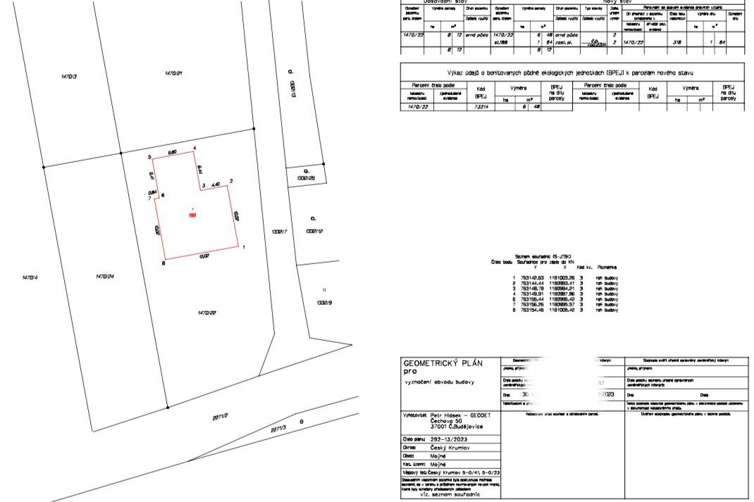 Geometrický plán - vyznačení obvodu budovy