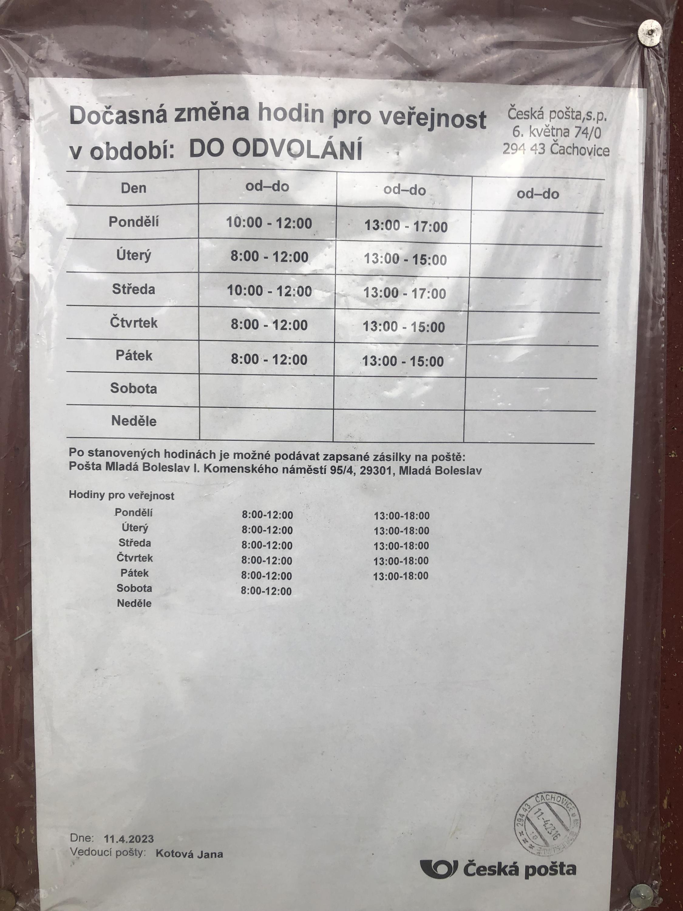 Pošta Čachovice u Mladé Boleslavě foto 2