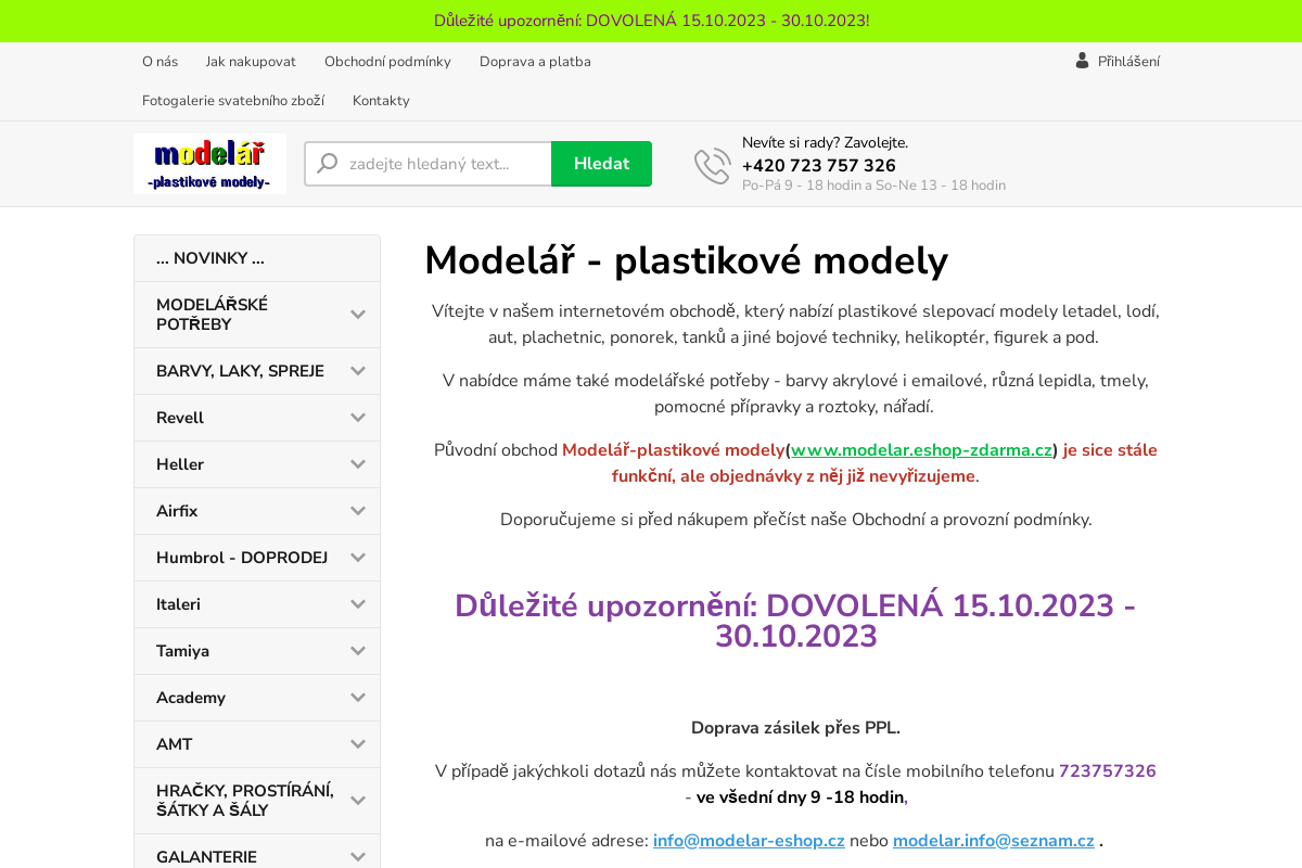 Modelář - plastikové modely