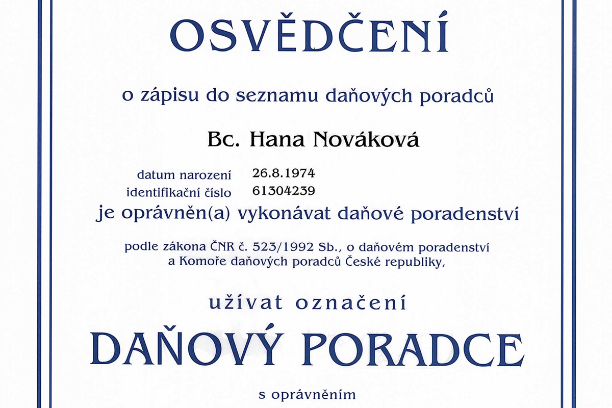 Daňový poradce ev. č. 3828 Bc. Hana Nováková foto 2