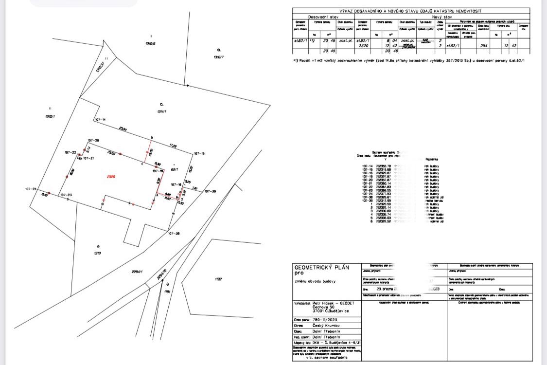 Geometrický plán - změna obvodu budovy