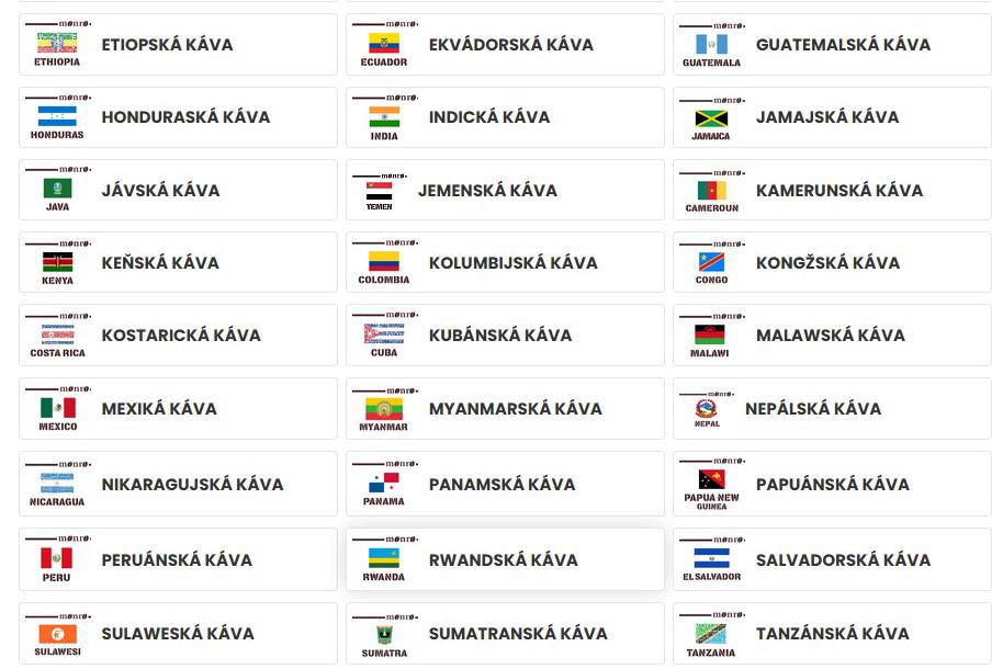 Čerstvě pražené Arabiky z celého světa 37 zemí