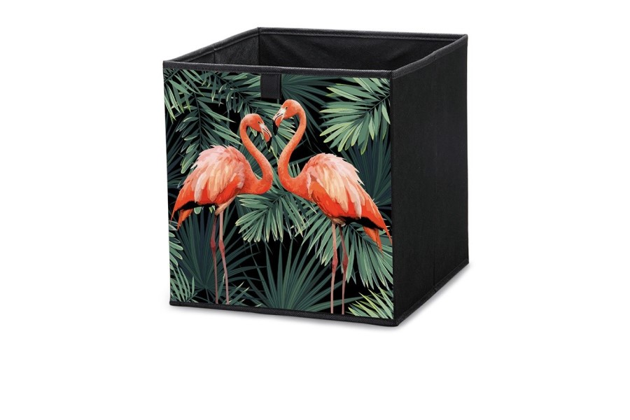 Textilní úložní box vzor plameňáci 31x31x31
