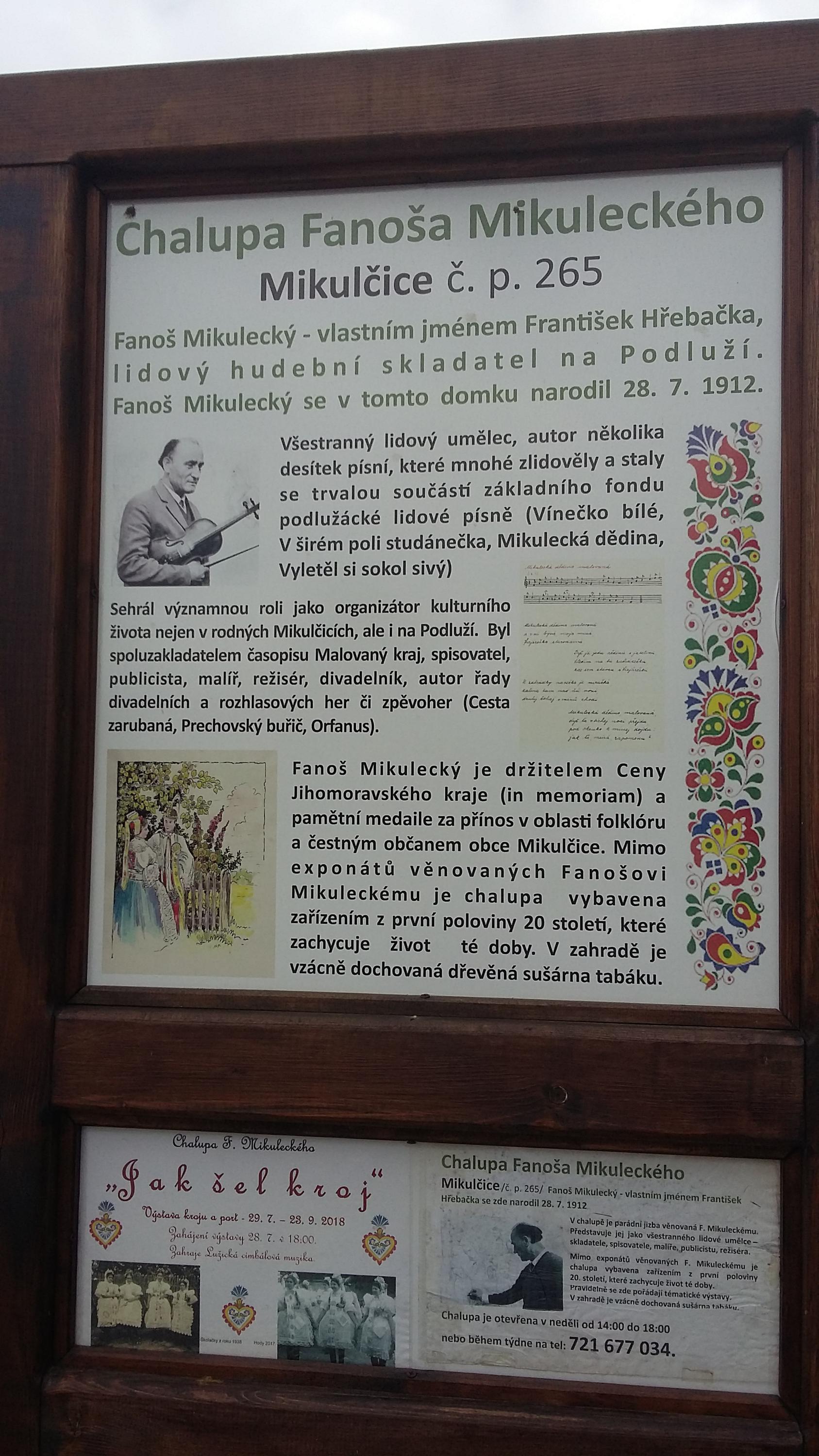 Chalupa - rodný dům Fanoša Mikuleckého foto 4