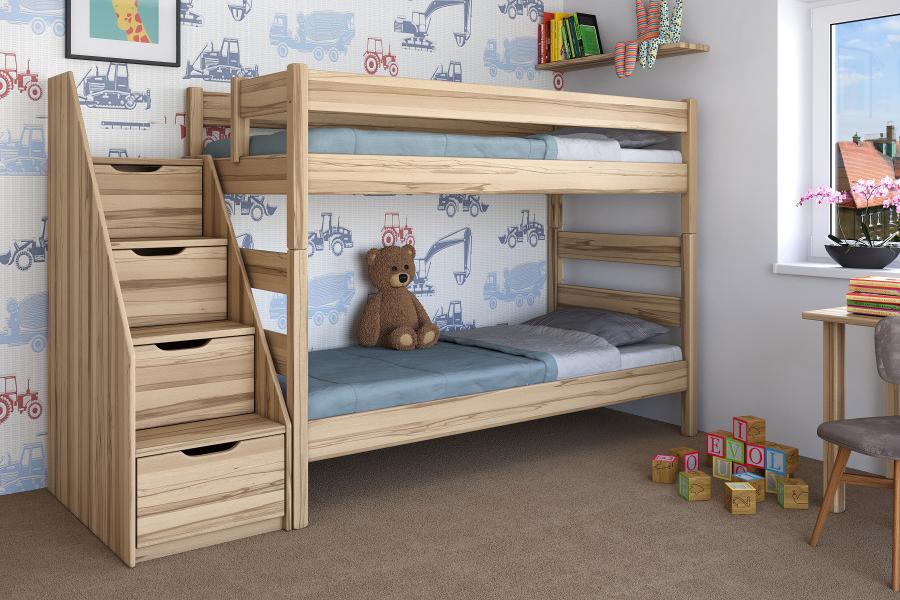 Patrová postel z dubového a bukového masivu 40mm.