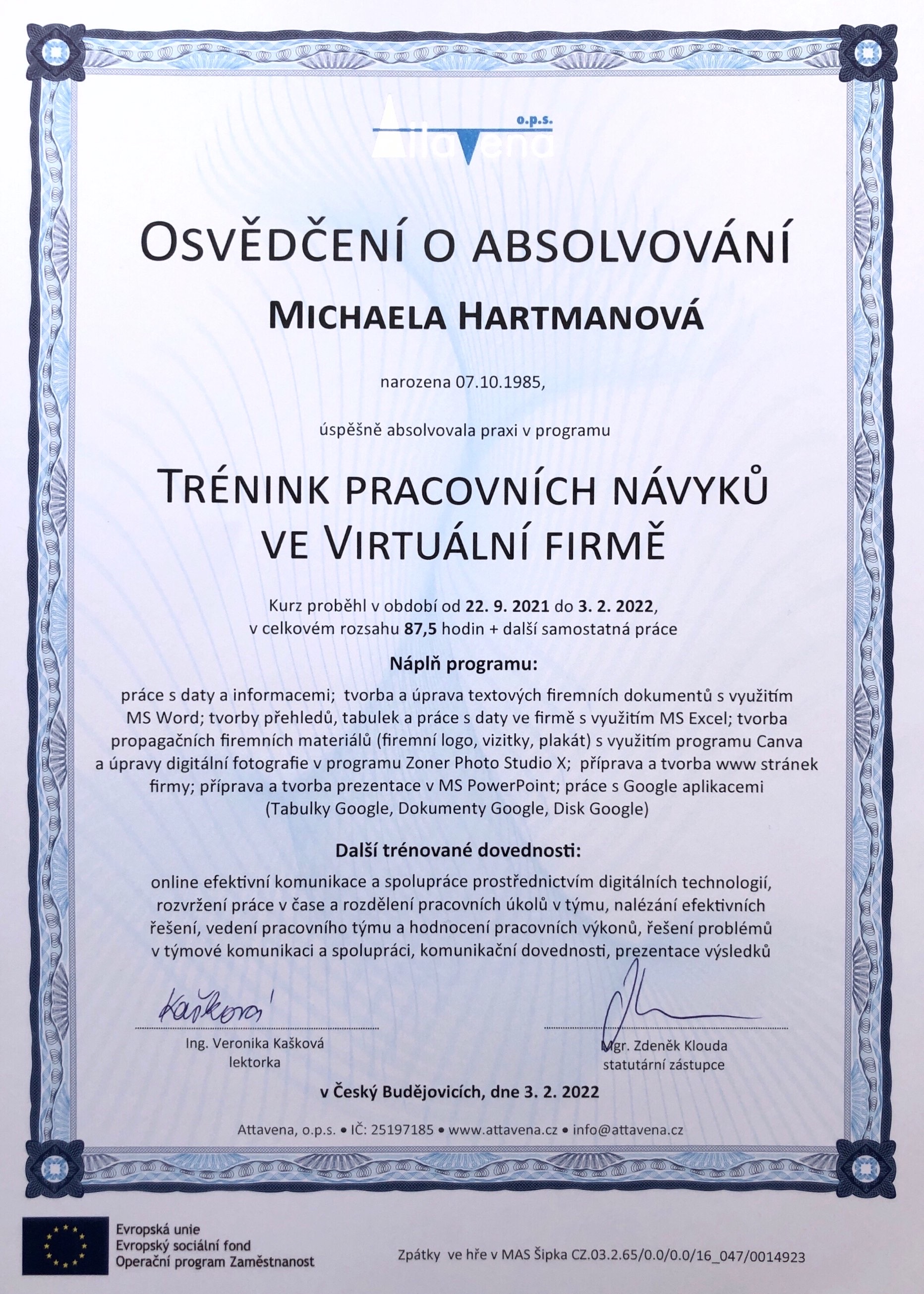 Virtuální asistentka Michaela Hartmanová foto 3