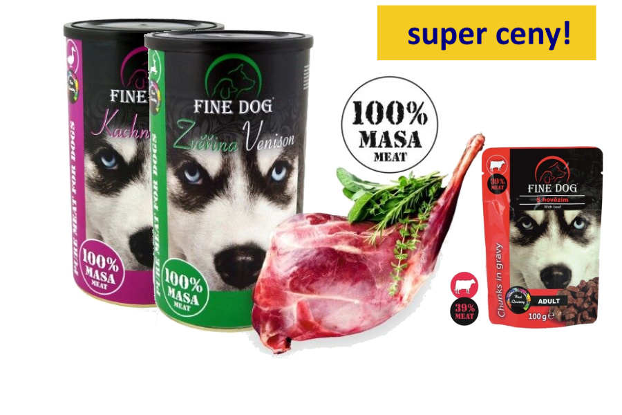 Fine dog masové konzervy pro psy 1200 g - 79 Kč