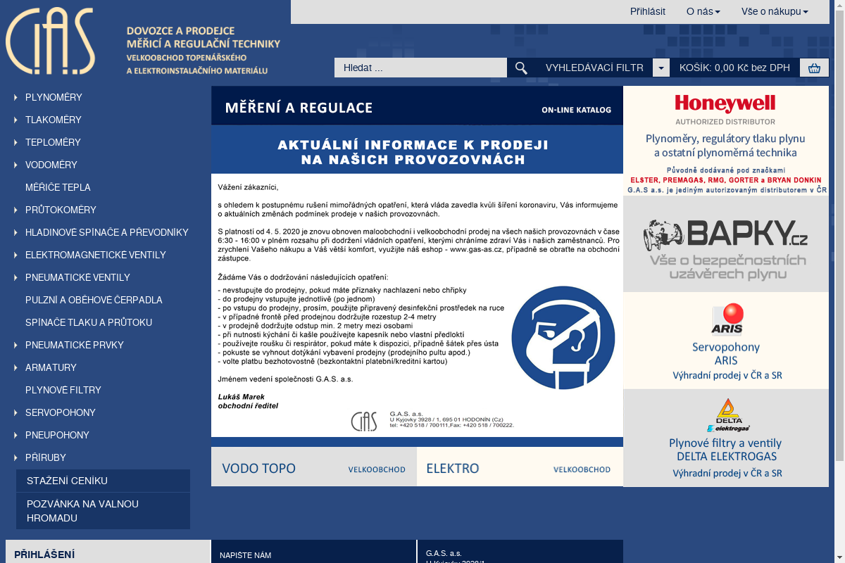 G.A.S. a.s.  e-shop měřicí a regulační techniky
