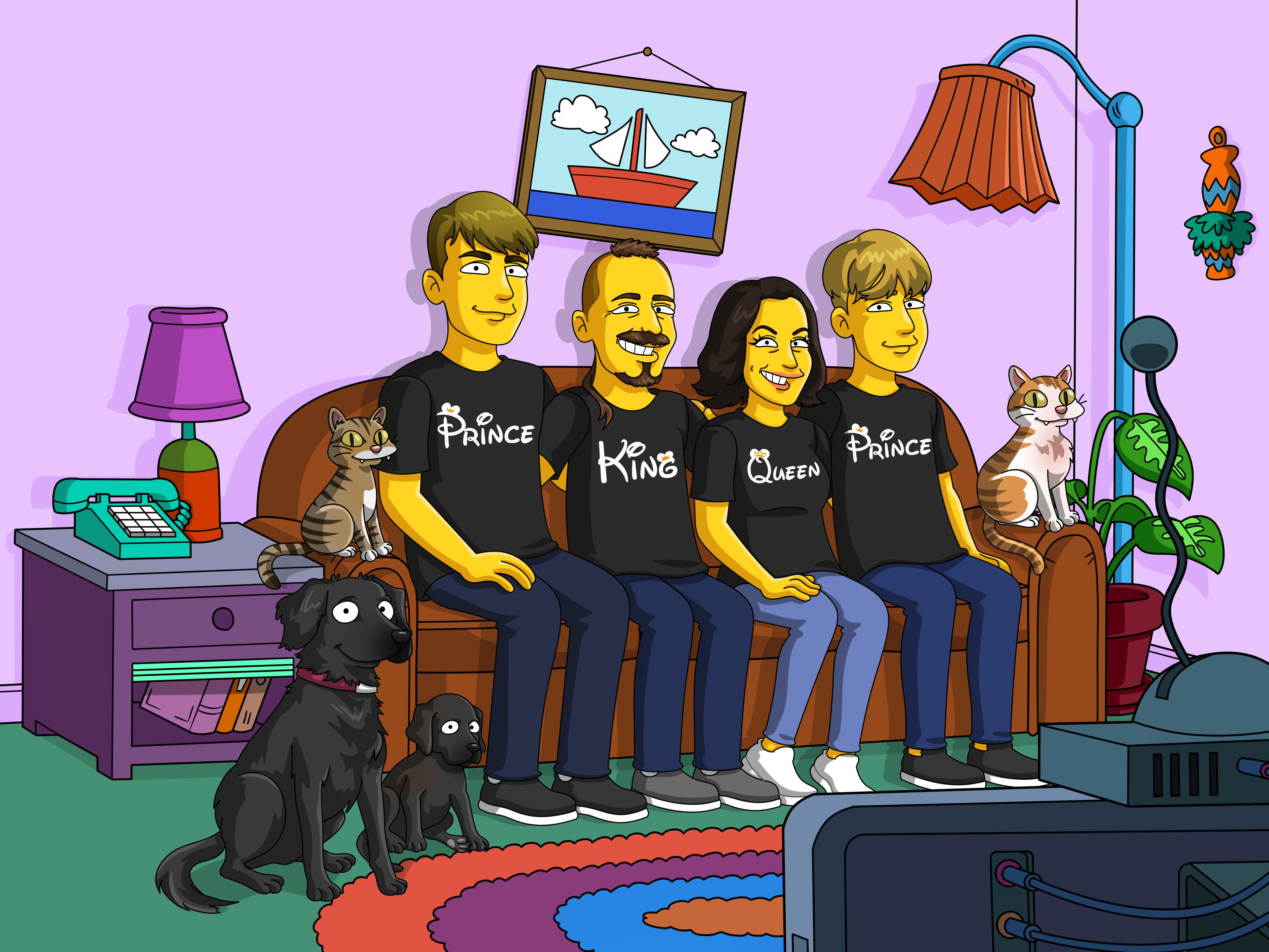 Ručně kreslený portrét s tématem Simpsonovi