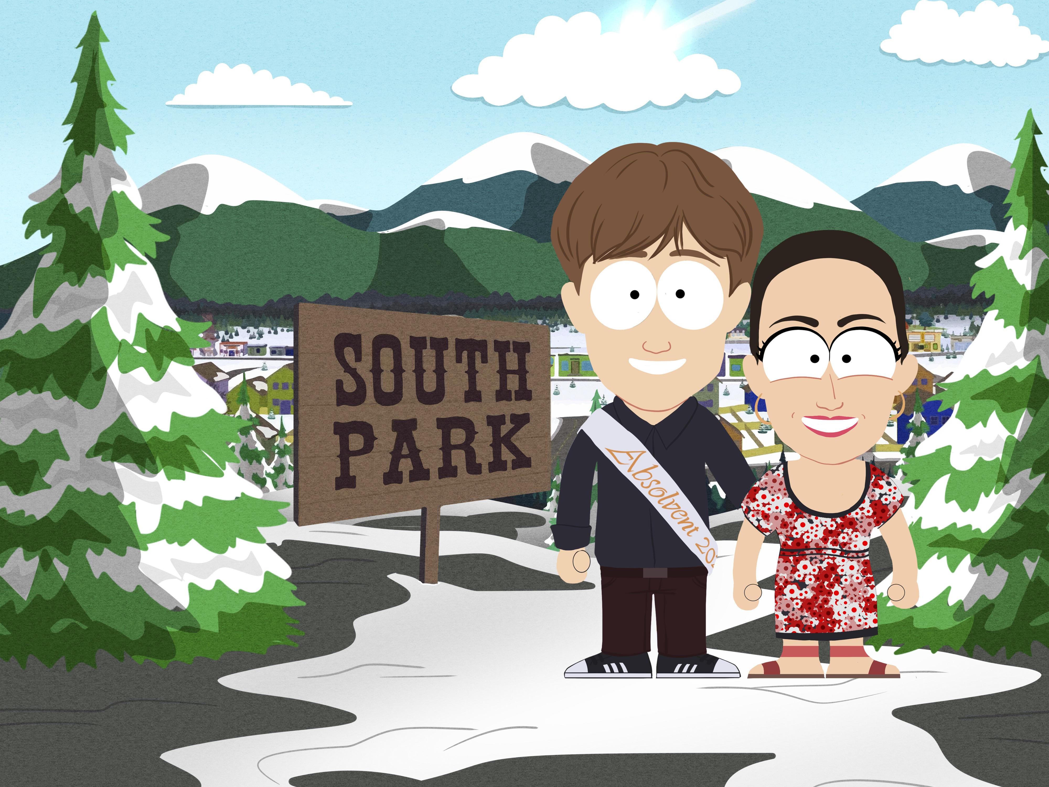 Ručně kreslený portrét s tématem South Parku