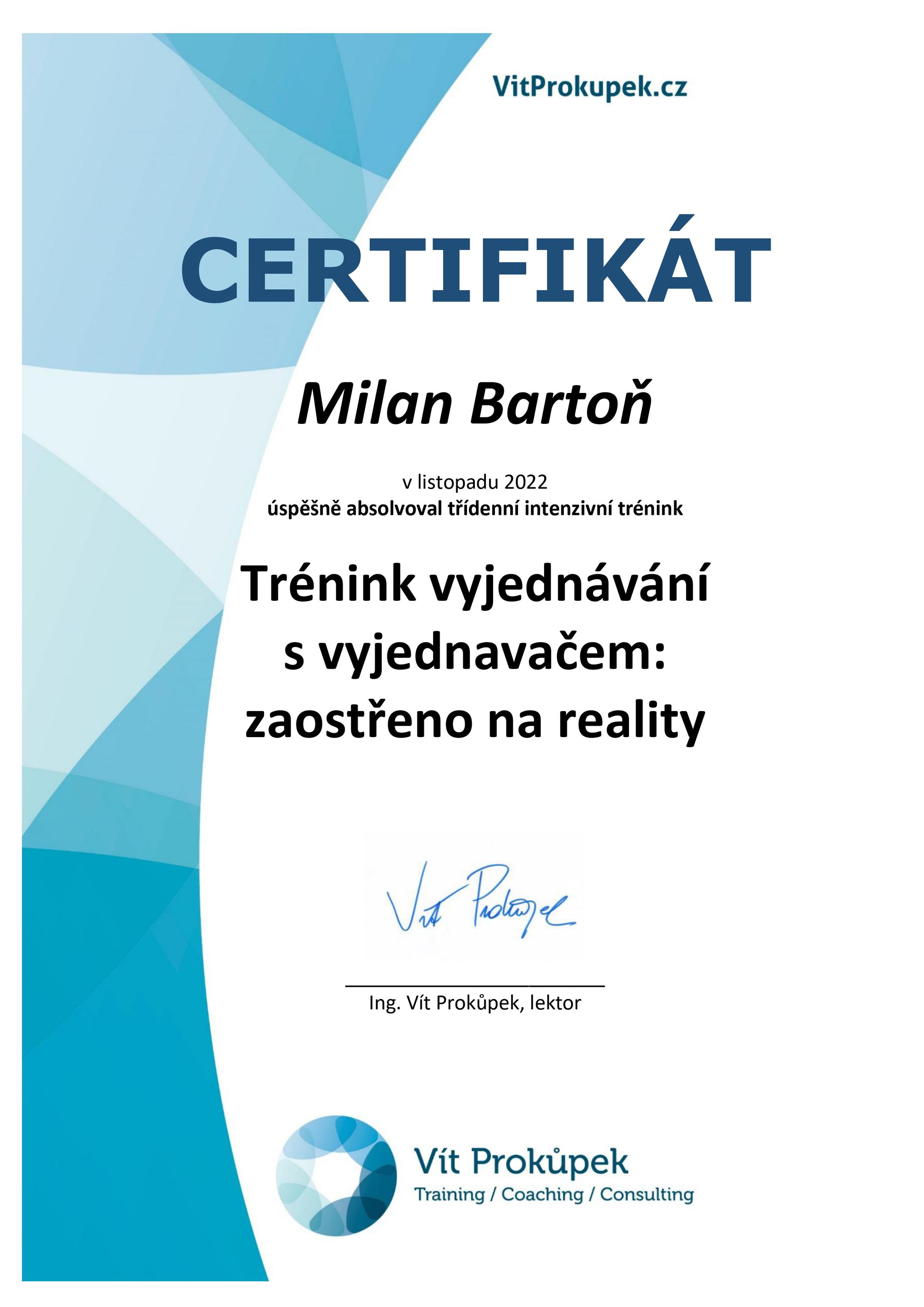 Milan Bartoň - obchodník s nemovitostmi