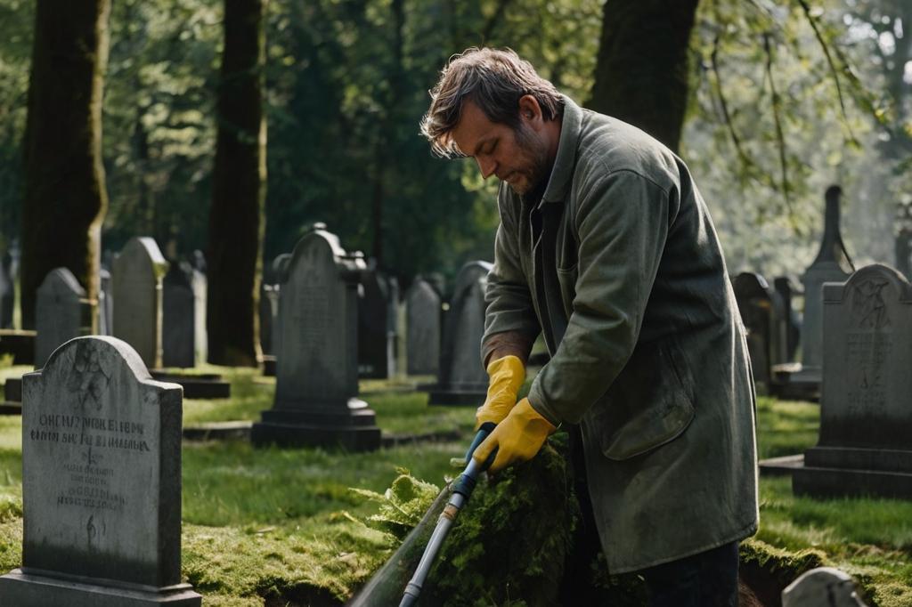 Mytí, rovnání pomníků a další hřbitovní práce