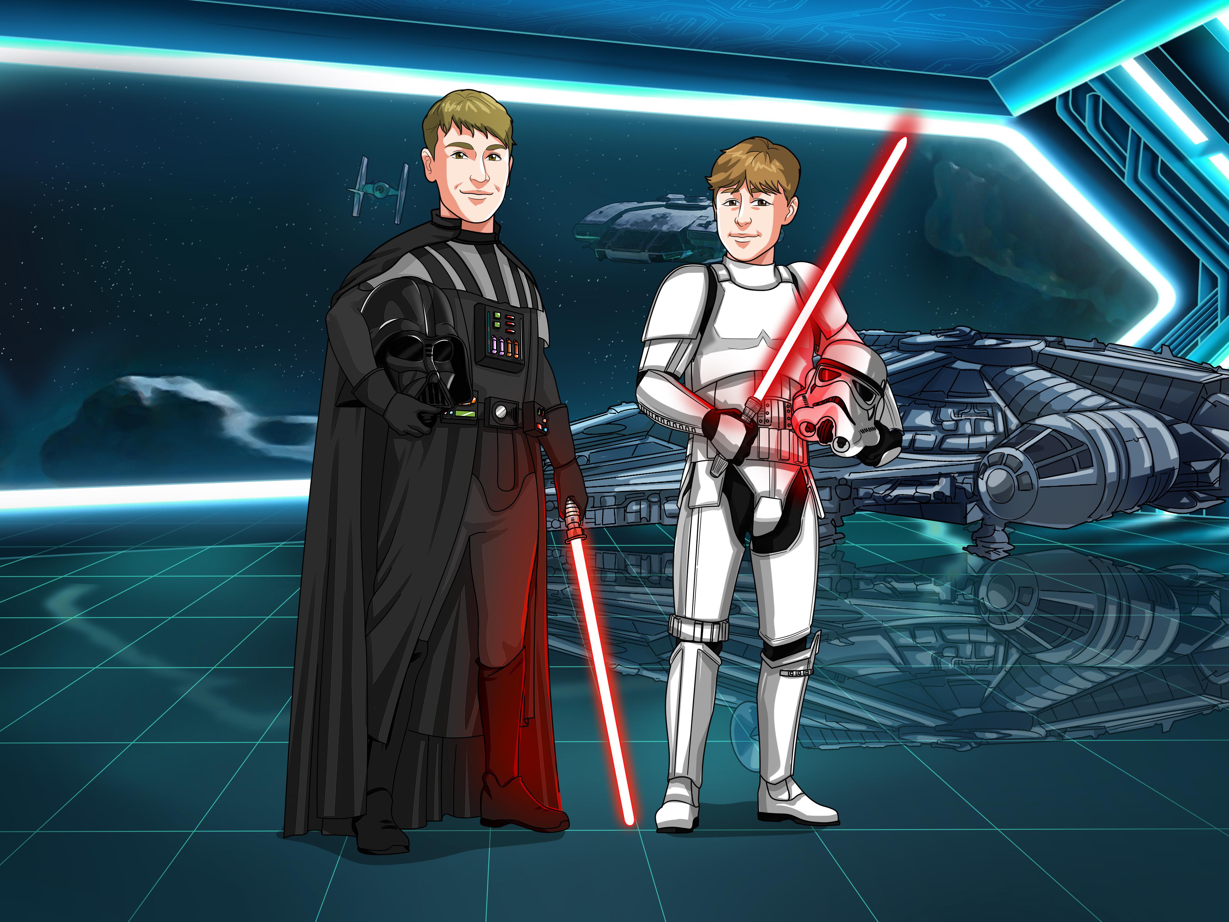 Ručně kreslený portrét s tématem Star Wars