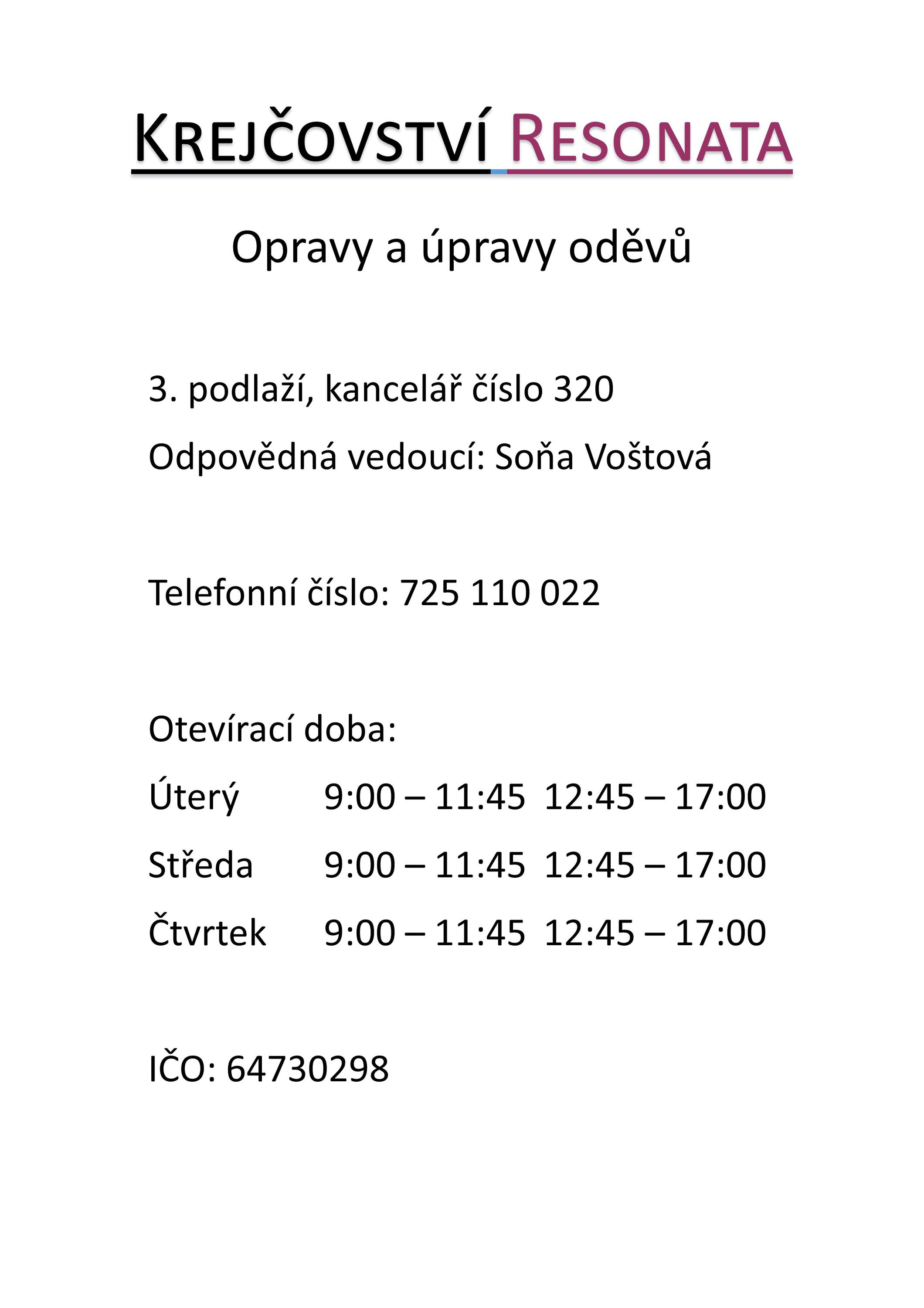 Krejčovství Resonata foto 2