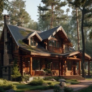 Log cabins, log houses and half-timbered houses