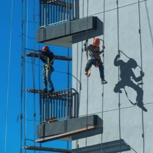 High-rise work using mountain climbing equipment