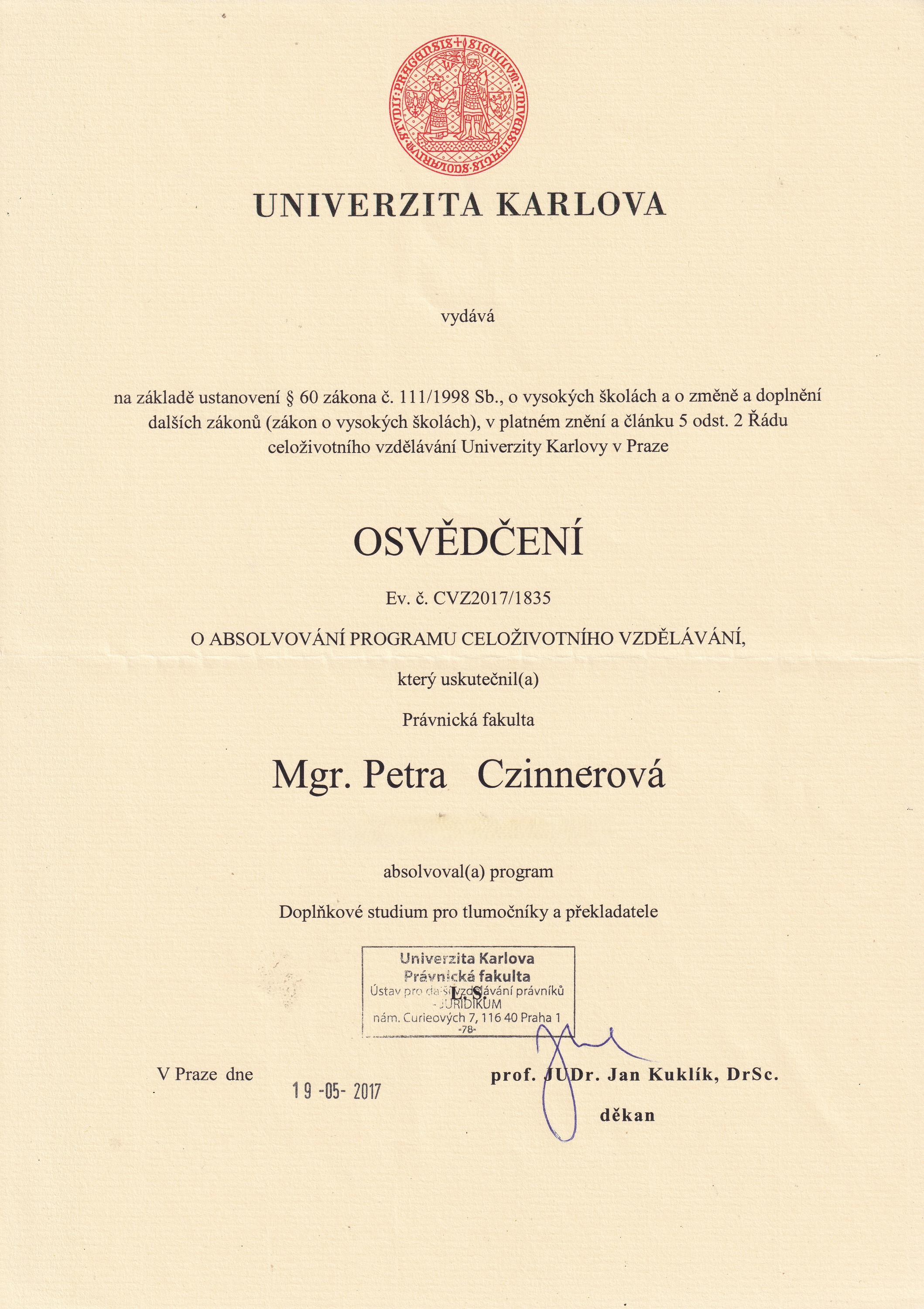 Ověřené překlady Mgr. Petra Czinnerová foto 4