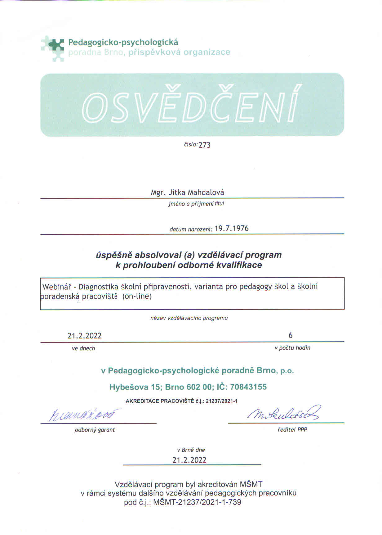 Psycholožka a psychoterapeutka Jitka Mahdalová foto 6