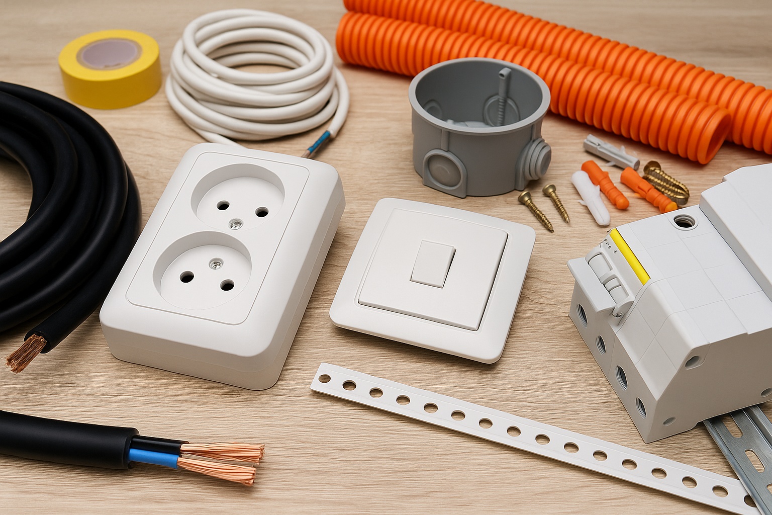 Široký sortiment elektroinstalačního materiálu