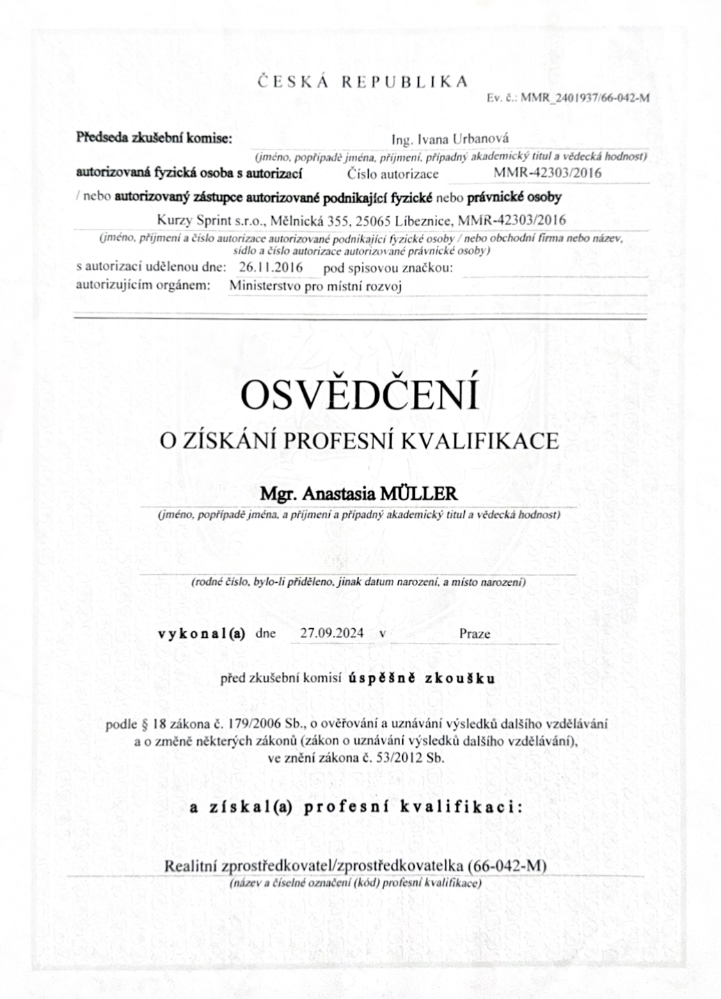 Mgr. Anastasia Müller, MBA - realitní makléřka foto 3