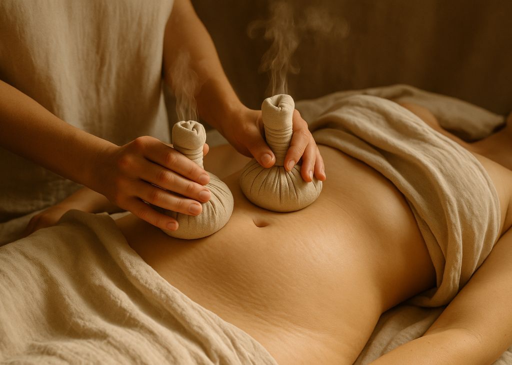 Masáž bříška bylinnými koulemi (i po porodu)