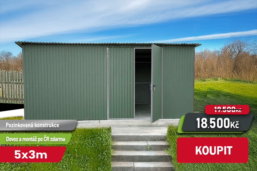 Plechová garáž, sklad 5x3m