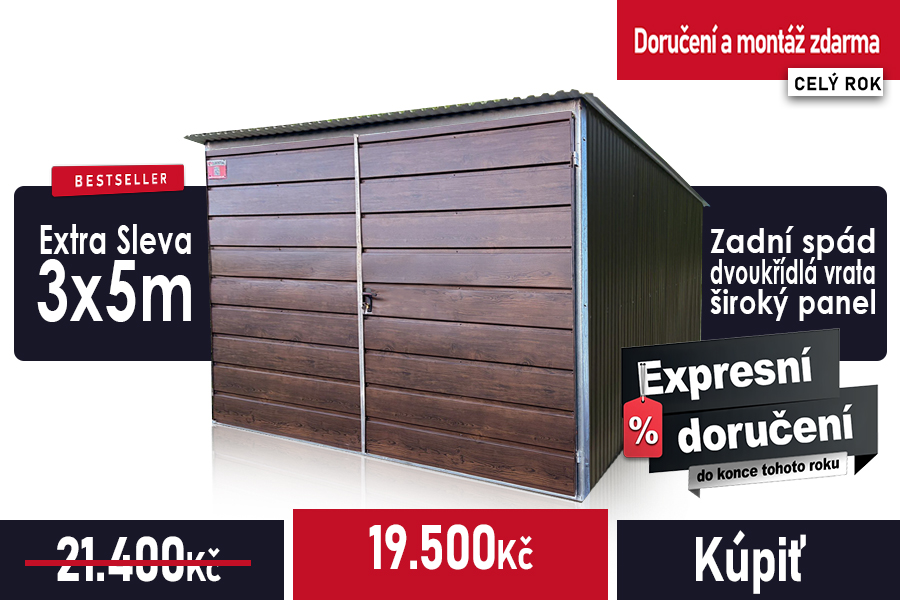 3 x 5 m dvoukřídlá vrata široký panel