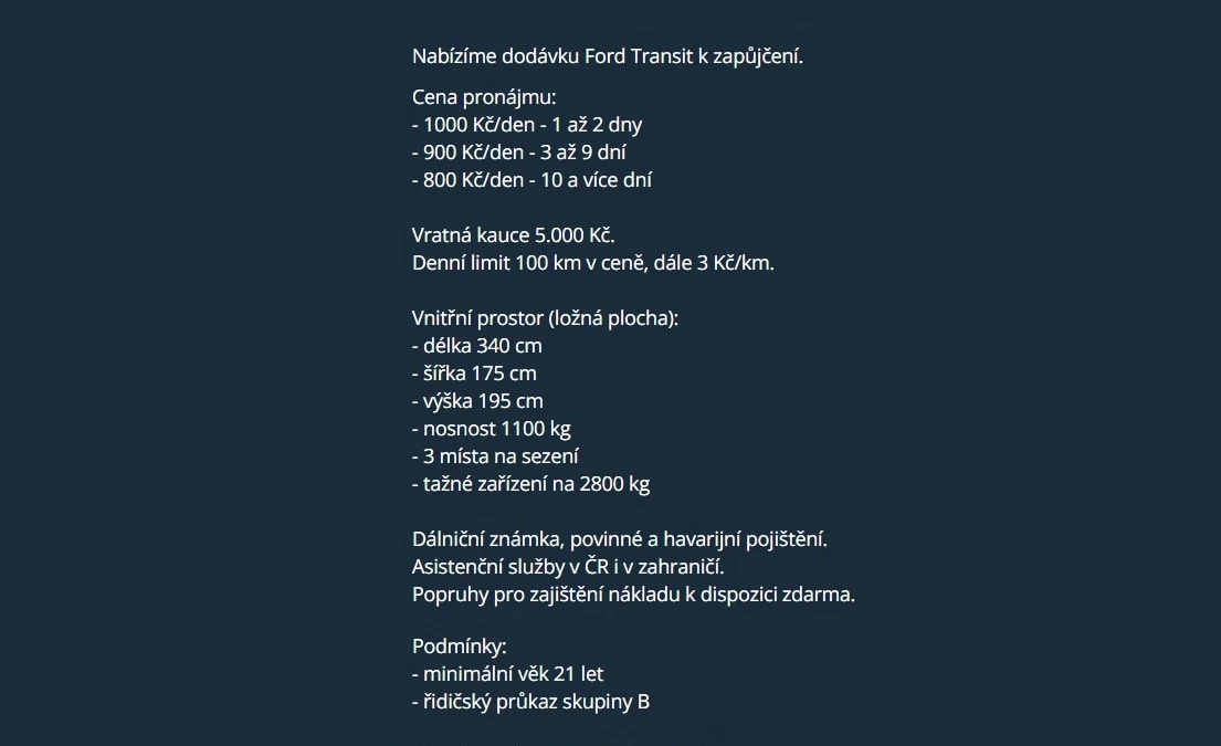 Půjčovna dodávek Teplice - 1000 Kč/den foto 2