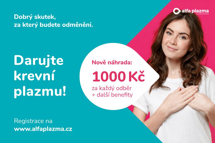 1 000 Kč za 1 odběr krevní plazmy