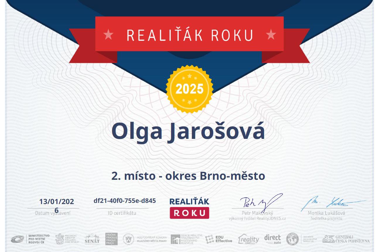 Olga Jarošová je 2.nejlepší makléřka v Brně