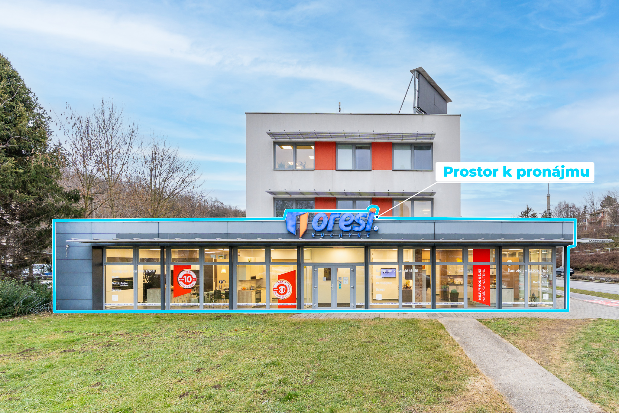 Pronájem 280 m2 obchodních prostor v přízemí