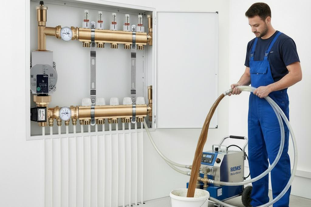 Čištění  podlahového vytápění a radiátorů.