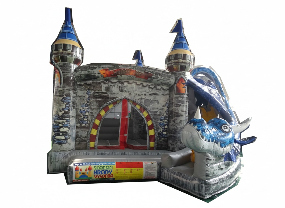 Půjčení skákacího hradu – modrý dračí hrad II
