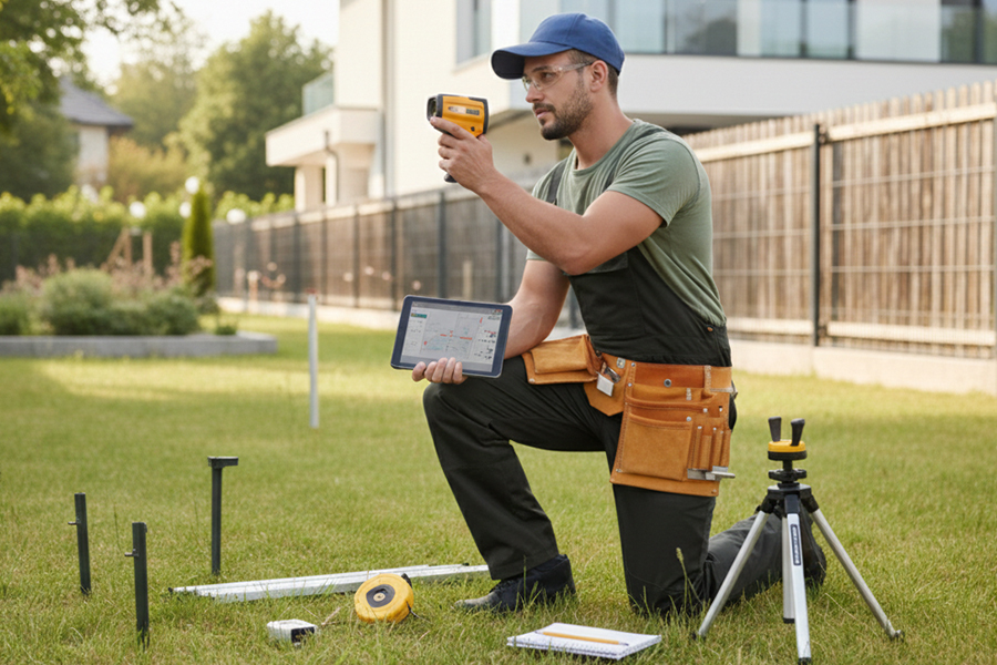 Zaměření místa pro nový plot našim technikem