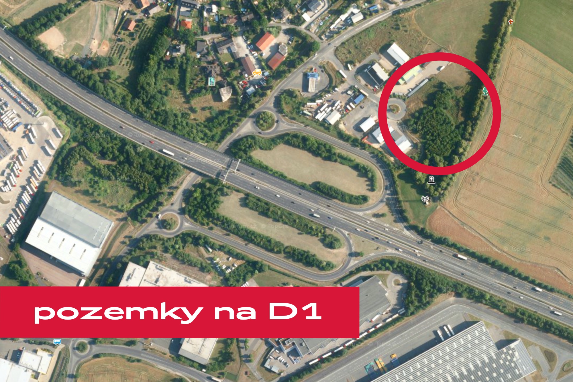 PRODEJ stavebních pozemků přímo na D1