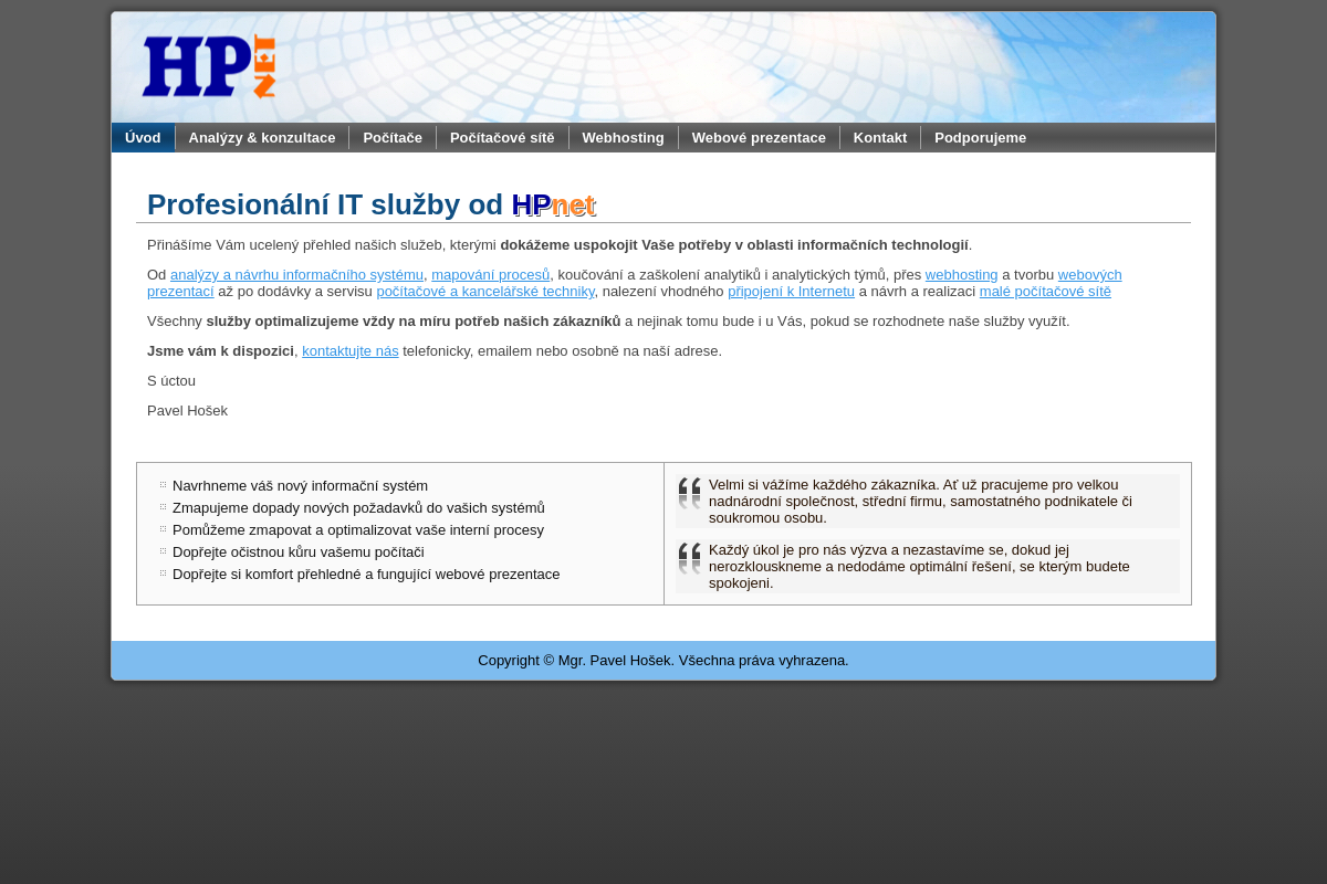 Tvorba webových stránek - Mgr. Pavel Hošek