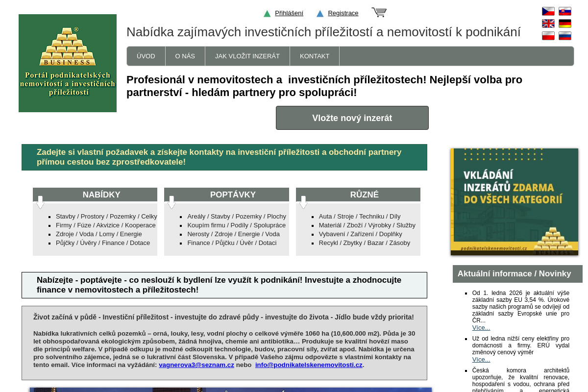 Portál podnikatelských nemovitostí a investičních příležitostí