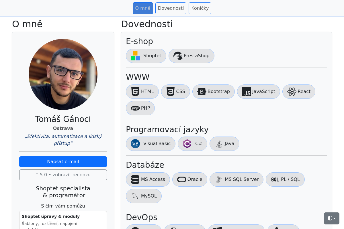 Tomáš Gánoci - Shoptet specialista & programátor