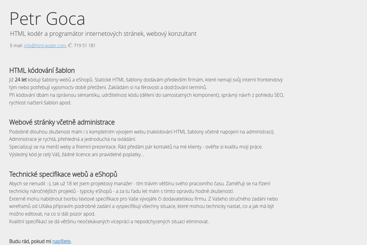 Petr Goca - HTML kódování a vývoj webových stránek