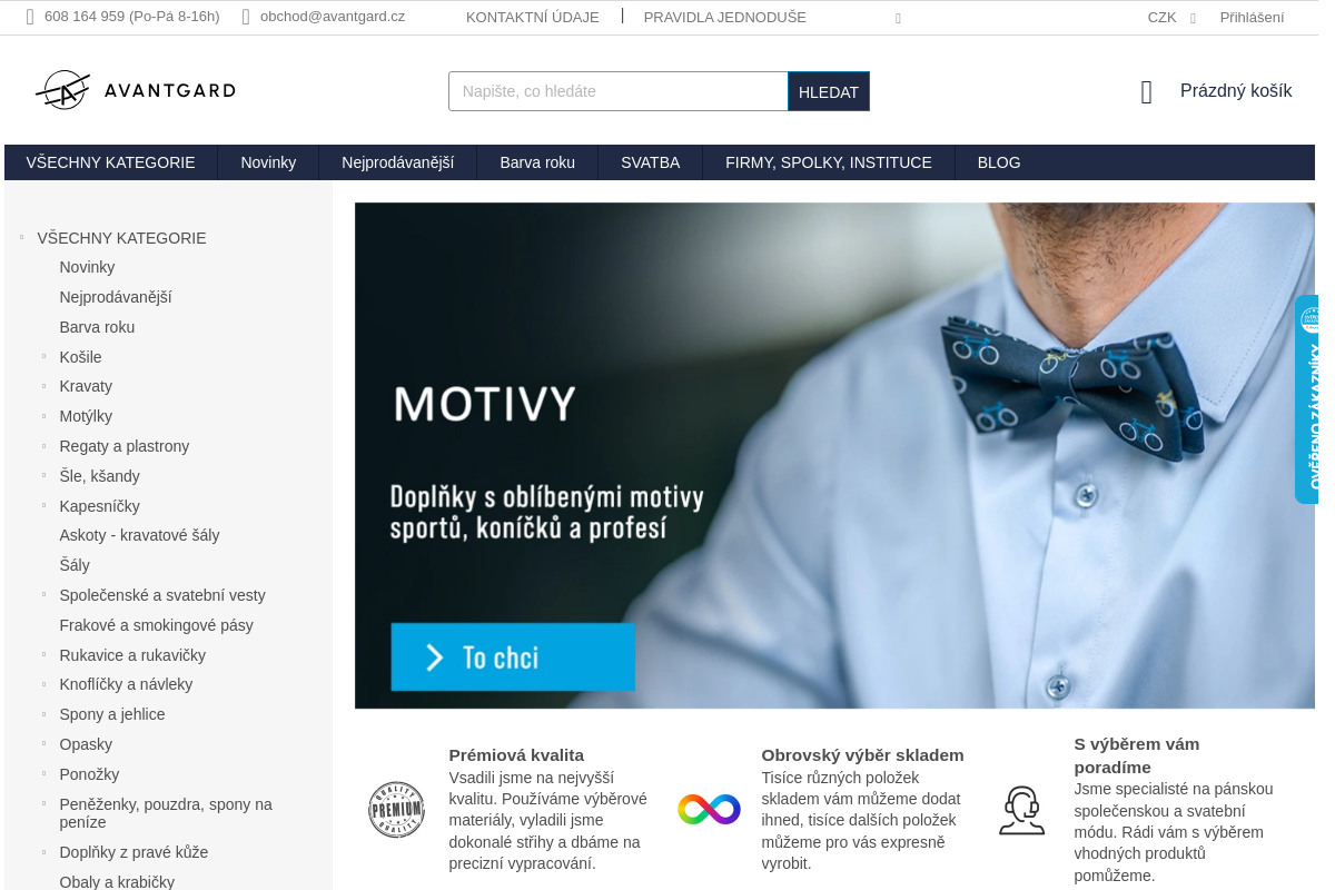 Avantgard.cz - košile | kravaty | vázanky | šle | doplňky