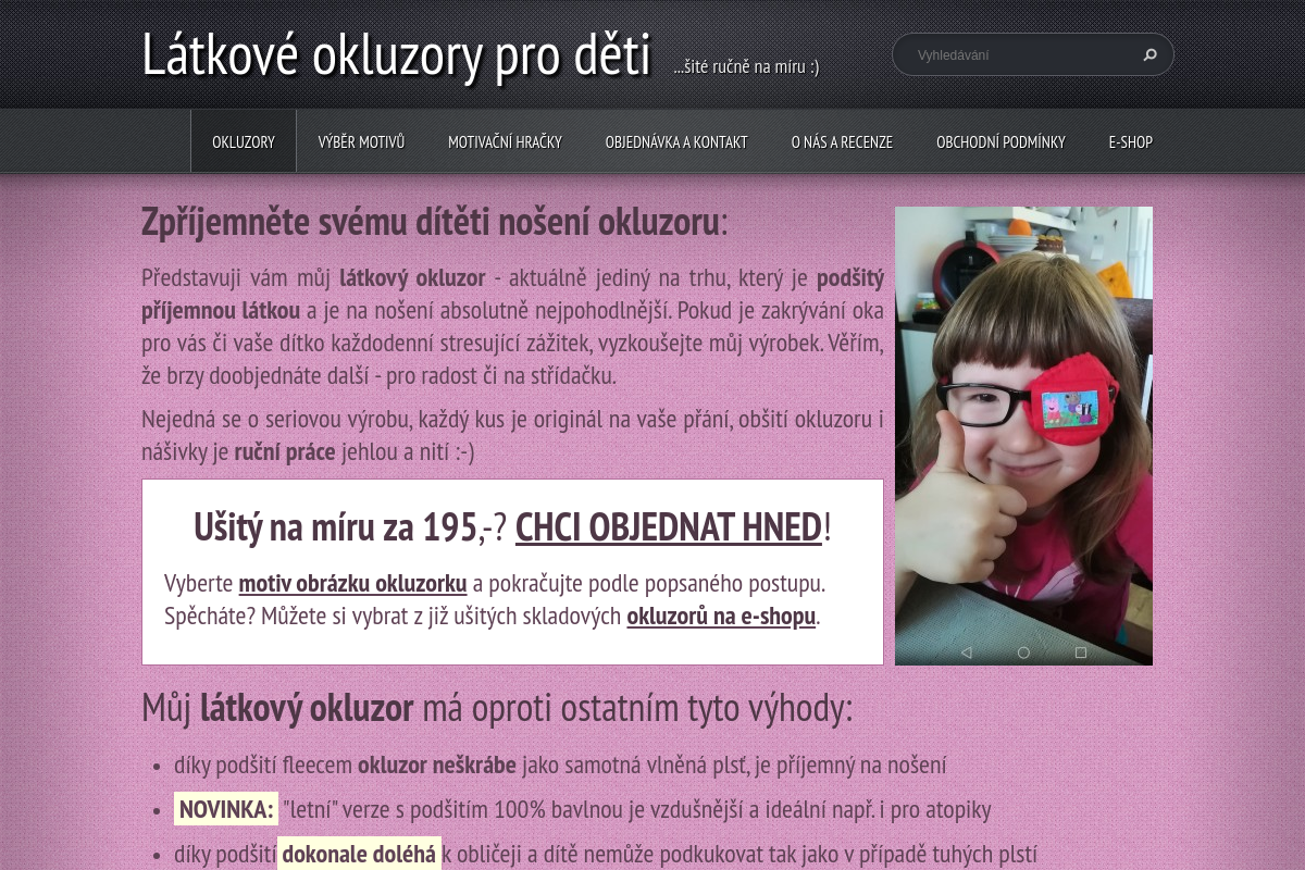 Látkové okluzory pro děti