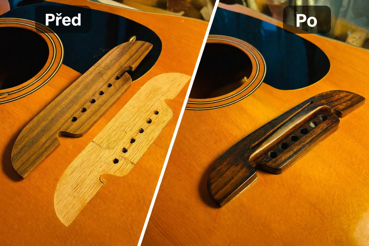 Oprava akustické kytary - klížení kobylky