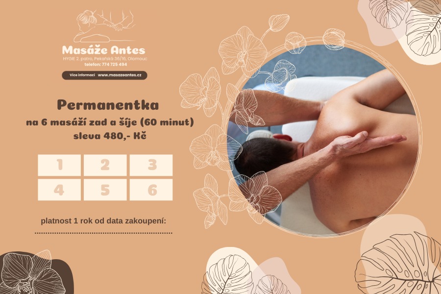 Permanentka na 6 x masáž zad a šíje - sleva 480 Kč