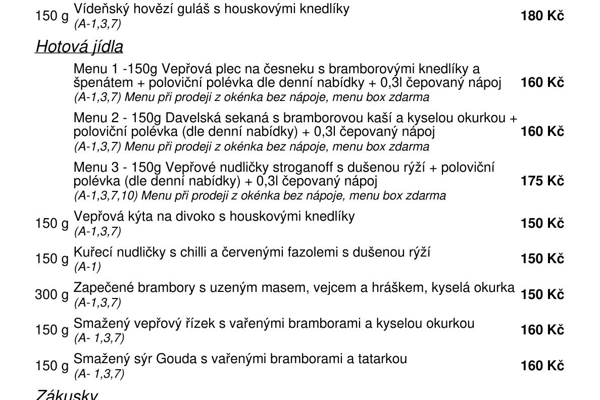 Jídelní nabídka  20.4. 2026