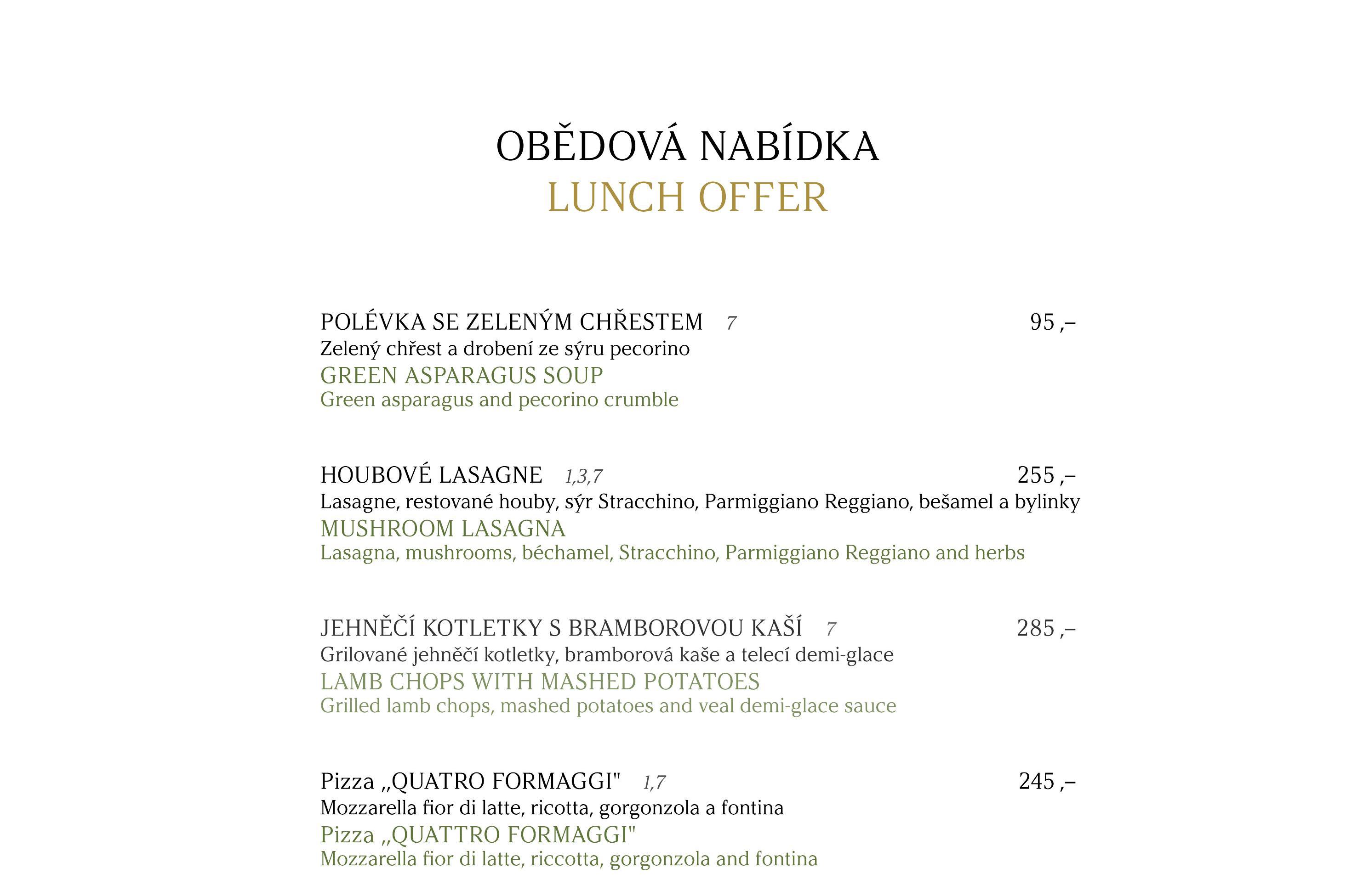 Polední menu | Lunch menu 13.–24. 4. 2026