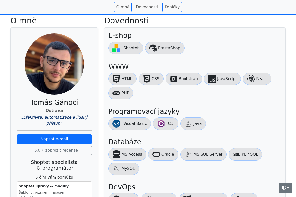 Tomáš Gánoci - Shoptet specialista & programátor